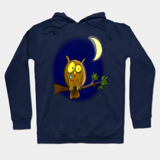 Sad melancholic owl cartoon design Hoodie